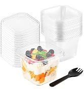 Qeirudu 50 Pack 12 oz Plastic Parfait Cups with Lids and Sporks, Disposable Square Dessert Cups w...