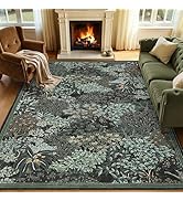 GarveeHome Forest Rugs 8x10, Black Green Washable 8x10 Area Rug for Living Room, Botanical Low Pi...