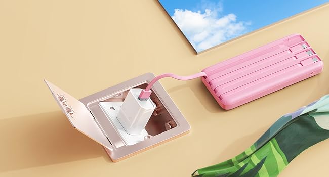 Minimalist desktop scene showing an open storage container, pink pencil case, and mint green glove on beige background.