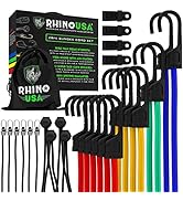 Rhino USA Bungee Cords Outdoor with Hooks - Heavy Duty 28pc Assortment with 4 Free Tarp Clips, Dr...
