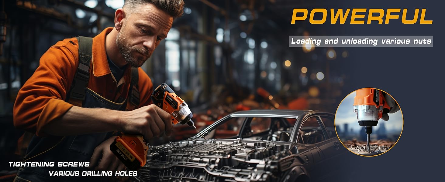 Cordless impact drive drill power electric 1/4 inch high torque brushless set combo lithium