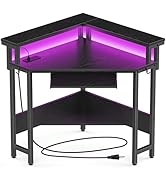 DUMOS Conner Desk Home Office Computer Desk for Small Space with LED Lights Gaming Table with Sto...