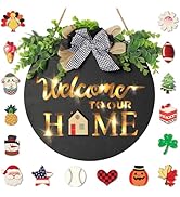 MIPON Interchangeable Welcome Sign for Front Door with LED Light, 17 Changeable Icons 3D Letters,...