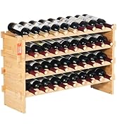 VEVOR 36 Bottle Stackable Modular Wine Rack, 4-Tier Solid Bamboo Wood Storage Racks, Floor Freest...