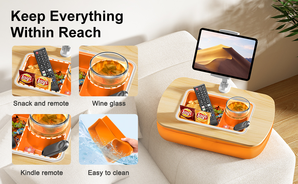 Keep Everything Within Reach, Snack and remote,Wine glass,Kindle remote,Easy to clean