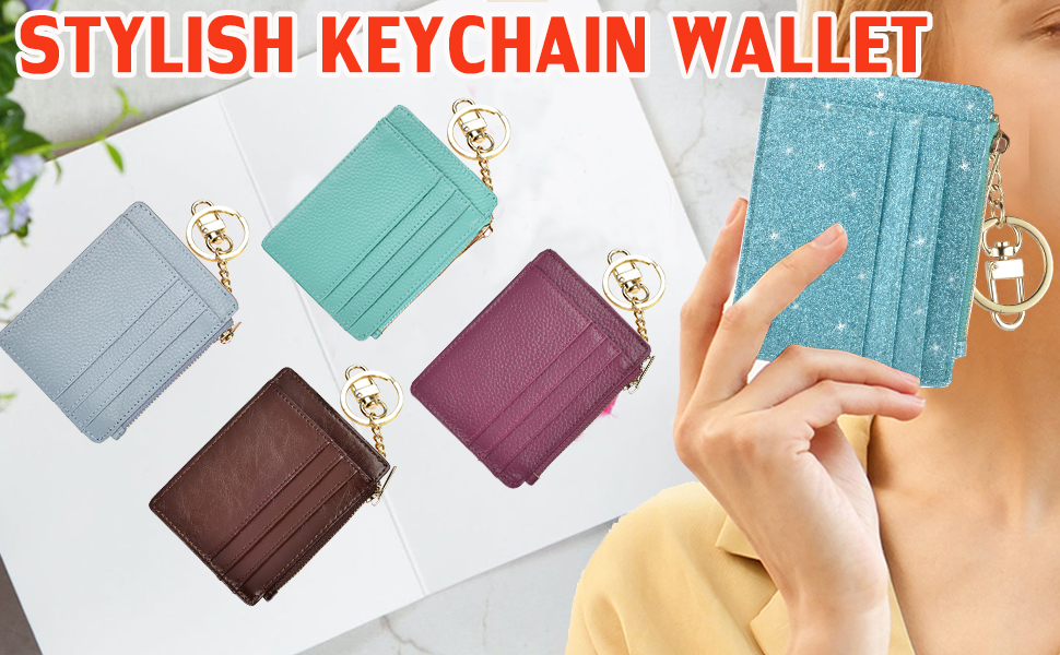 woogwin Womens Slim RFID Credit Card Holder Mini Front Pocket Wallet Coin Purse Keychain