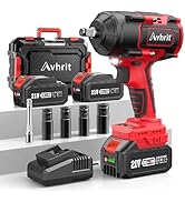 Avhrit 1000Nm(738ft-lbs) Cordless Impact Wrench High Torque w/ 2x 4.0Ah Battery, Electric Impact ...
