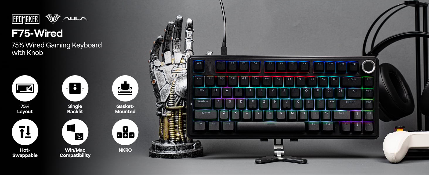 75% Gaming Keyboard with Knob