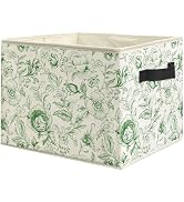 WARDOS Vintage Green Floral Storage Bin Box with Handles, Rustic Aesthetic Flower Botanical Folda...