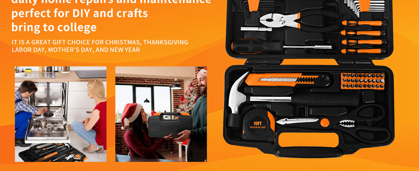 58 Piece Household Tool Set, General Household Hand Tool Kit with Plastic Toolbox Storage Case