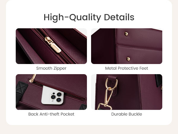 High quality tote bag with smooth zipper, durable stitching and premium vegan leather material