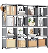 Mavivegue Bookshelf,16 Cube Storage Organizer,Book Shelf Organizer,Tall Bookcase Shelf,Grey Cube ...