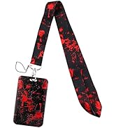 Juanooo Red &amp; Black Lanyard ID Badge Holder Cool Keychain for Women Teens Men for Keys Horror Hal...