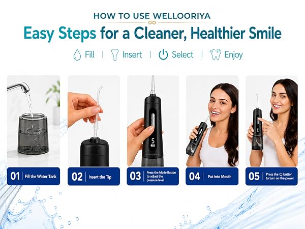 How to use the Wellooriya cordless water flosser