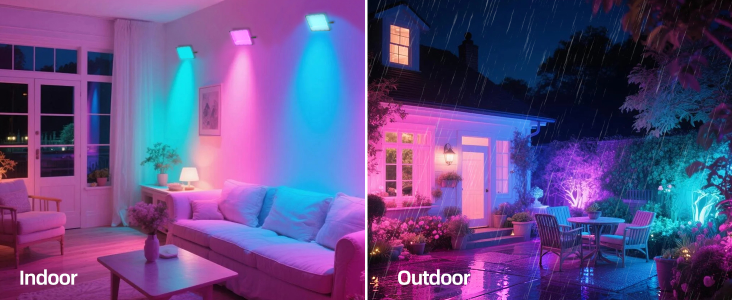 RGB flood light for indoor and outdoor use, creating colorful, vibrant atmospheres