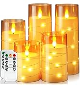 Homemory Acrylic Flameless Candles with Embedded Star String Fairy Lights, Battery Operated Candl...