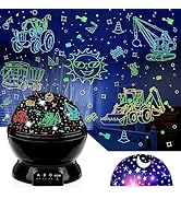 Car Truck Night Light Projector Toys for Boys Age 3-5 Toddler Tractor Nightlights 360 Degree Rota...