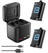 TELESIN Battery Charger Kit for GoPro Hero 13 Black – 2-Pack Batteries &amp; Triple Charging Case wit...