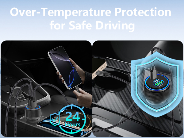 MFi Certified 3-Port 67W USB-C + USB-A Power Cigarette Lighter iPhone 16 Car Charger Fast Charging