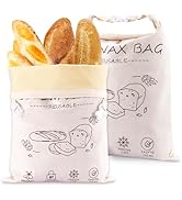 2 Pack Reusable Beeswax Bread Bags for Sourdough &amp; Homemade Bread, Cotton Material Natural Beeswa...