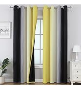 Estelar Textiler Black and Yellow Ombre Blackout Curtains for Bedroom, Room Darkening Energy Savi...
