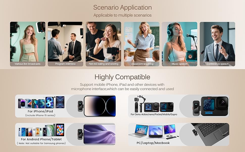 Wireless Lavalier Microphone for iPhone/Android/PC/Laptop Mic 2 (2 TX + 2 RX + Charging Case)