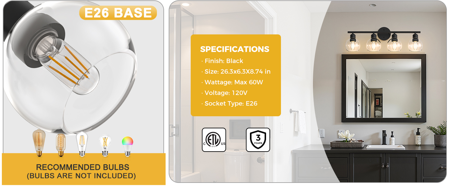 Black Bathroom Light Fixtures Over Mirror