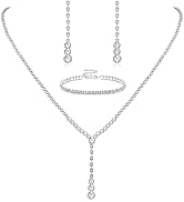 LOYALLOOK Crystal Silver Necklace and Earrings with Crystal Bracelet for Women Teardrop Dangle Ea...