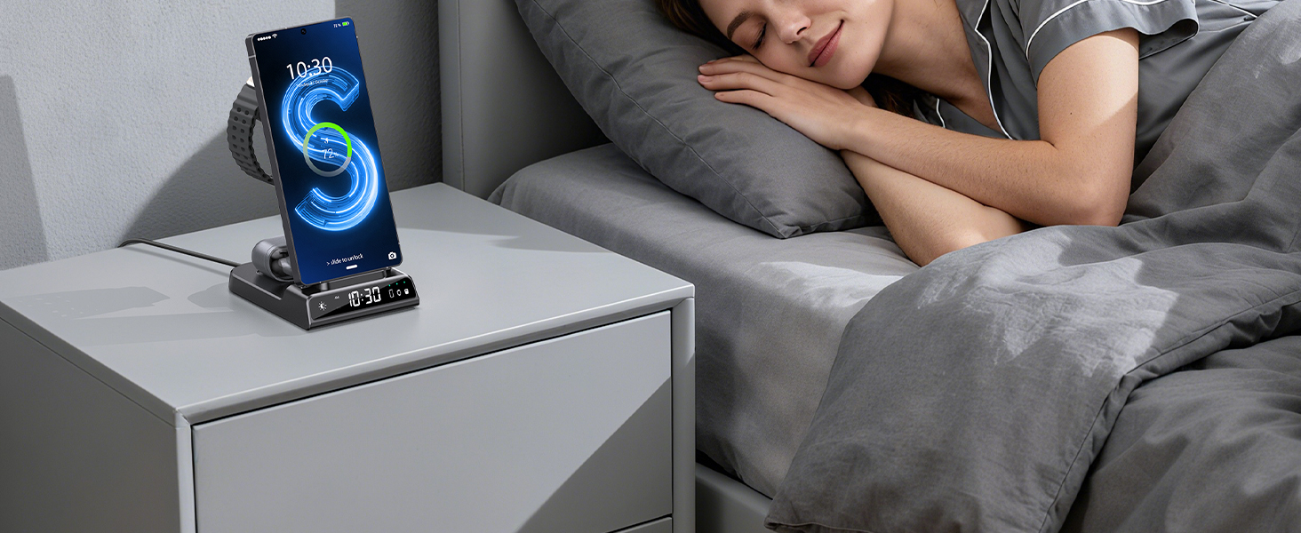 Series of images showing a blue circular device being demonstrated on a grey surface, with hands interacting with the product in different positions.