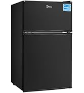 Midea WHD-113FB1 Double Door Mini Fridge with Freezer for Bedroom Office or Dorm with Adjustable ...