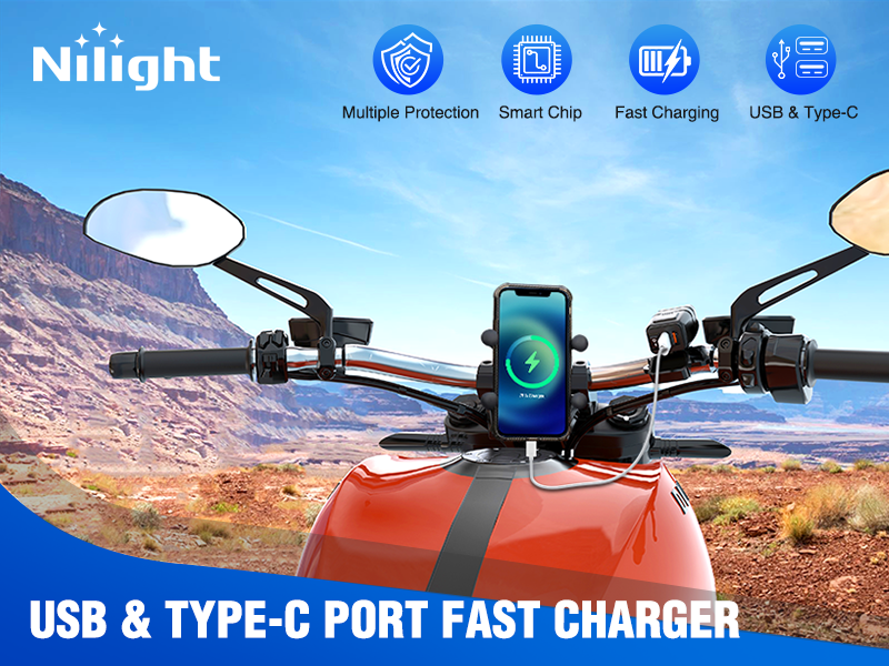 Nilight Motorcycle Charger with USB Type C Port