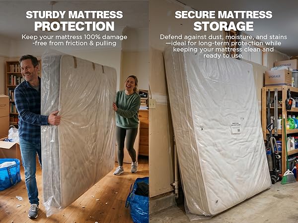 A queen mattress cover in plastic ensures waterproof bed safety.