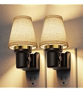 L LOHAS LED Night Lights Plug into Wall, 2 Pack Linen Fabric Round Platform Decor Night Light, Du...