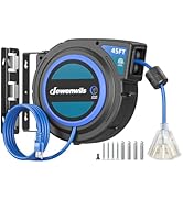 DEWENWILS 45FT Retractable Extension Cord Reel, 14/3C SJTW Heavy Duty Power Cord, Lighted Triple ...