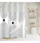 GKLEASG No Hook Shower Curtain with Snap in Liner, White and Black Mid Century Modern Arch Heavy ...