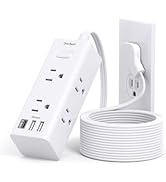 10Ft Extension Cord with Multiple Outlets, Flat Plug Power Strip Surge Protector with 10 Ft Long ...