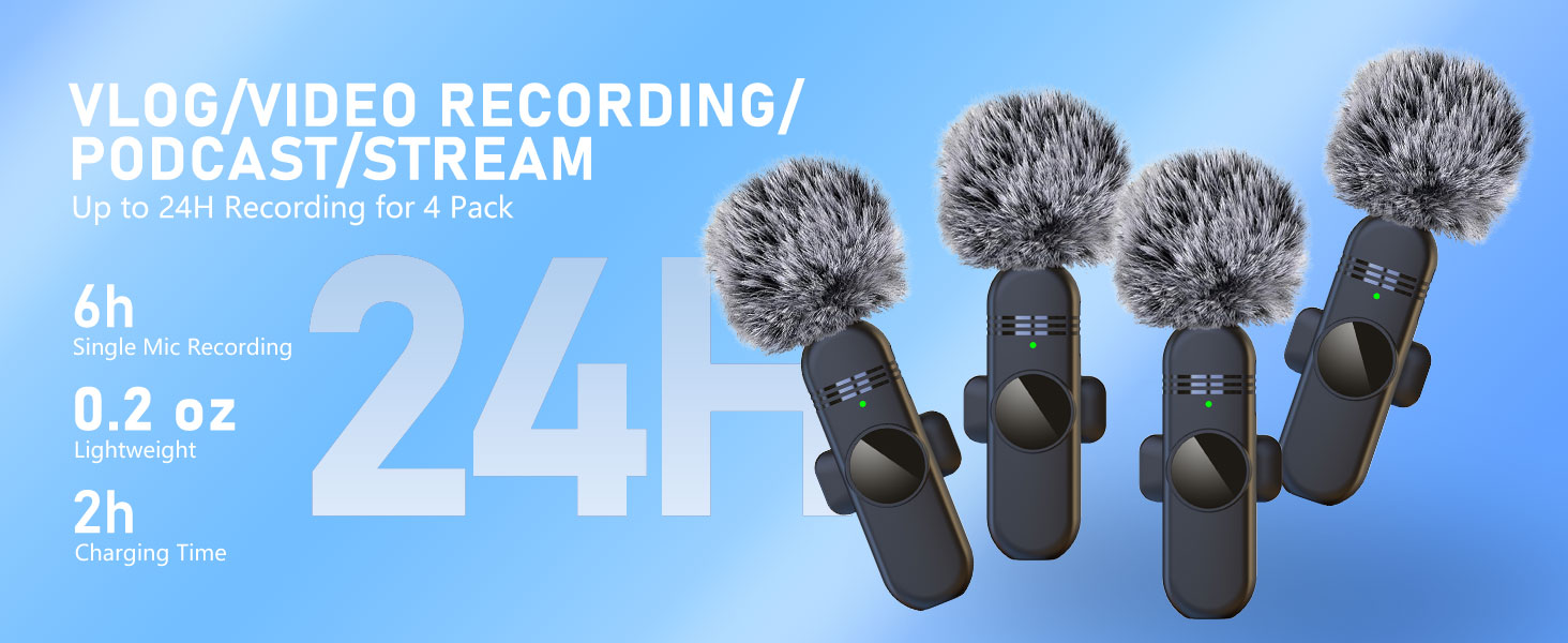 4 Wireless Lavalier Microphones for Video Recording Vlog Podcast Stream