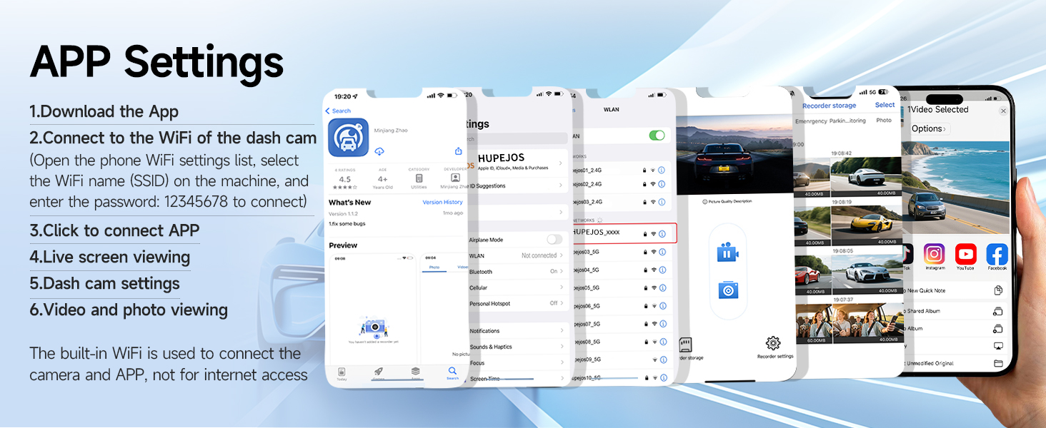 wireless dash cam 4 channel front and rear