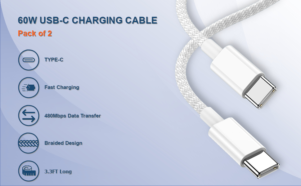 60W USB-C Charging cable (Pack of 2)