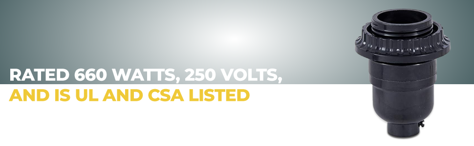 Long Keyless Black Plastic Phenolic Socket with Medium Base, Threaded Shell with Ring