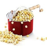 Cook N Home Stovetop Popcorn Popper with Crank, 6-Quart Aluminum Popcorn Pot, Red