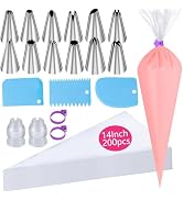 219PCS Piping Bags and Tips Set Frosting Bags Disposable 14 Inch 200PCS Anti Burst Thicken Pastry...