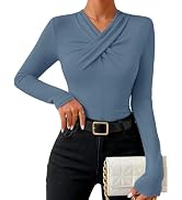 MEROKEETY Women's Fall Long Sleeve Criss Cross Top 2026 Business Casual Ruched Fitted Shirts Tren...