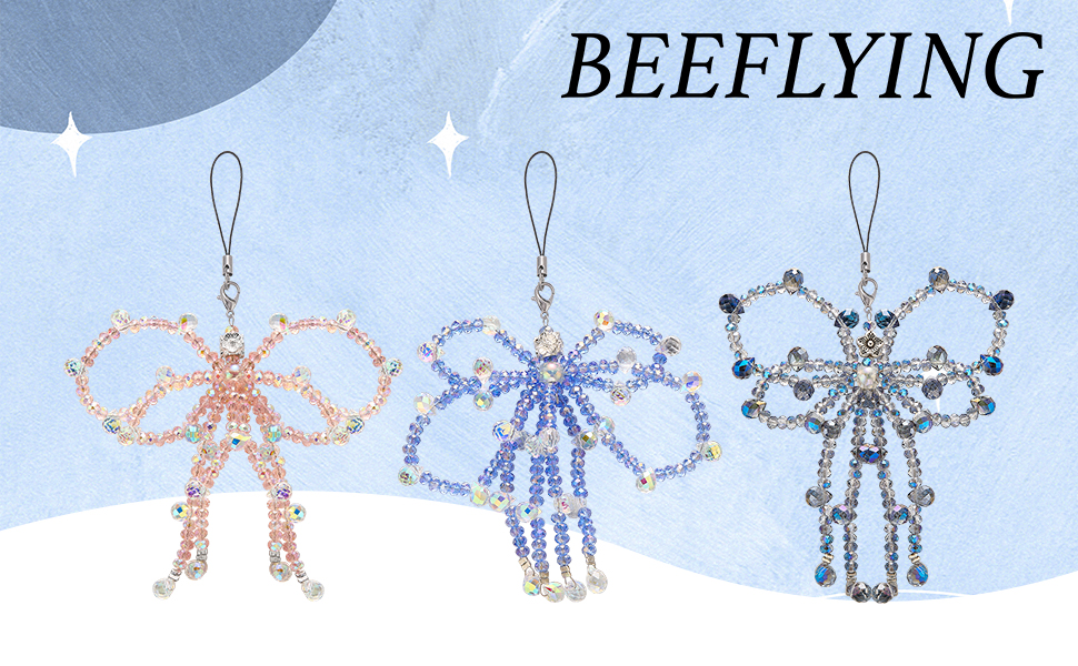 Glass Beads Bowknot Phone Charm Y2K Cellphone Charm Strap for Women Bags Keychain Camera
