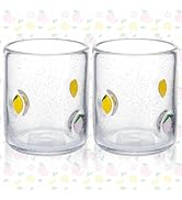 Ovveroche 2 Pcs Lemon Icon Juice Glass 14 oz Lemon Reusable Stemless Icon Drinking Glasses Cups f...