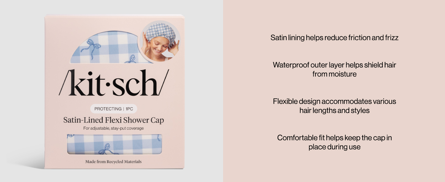 Kitsch Luxury Satin-Lined Flexi Shower Caps for Women Reusable Waterproof