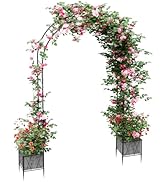 Garden Arch Arbor Trellis with Planter Boxes 8.2 Ft Metal Arch Trellis for Climbing Plants Outdoo...
