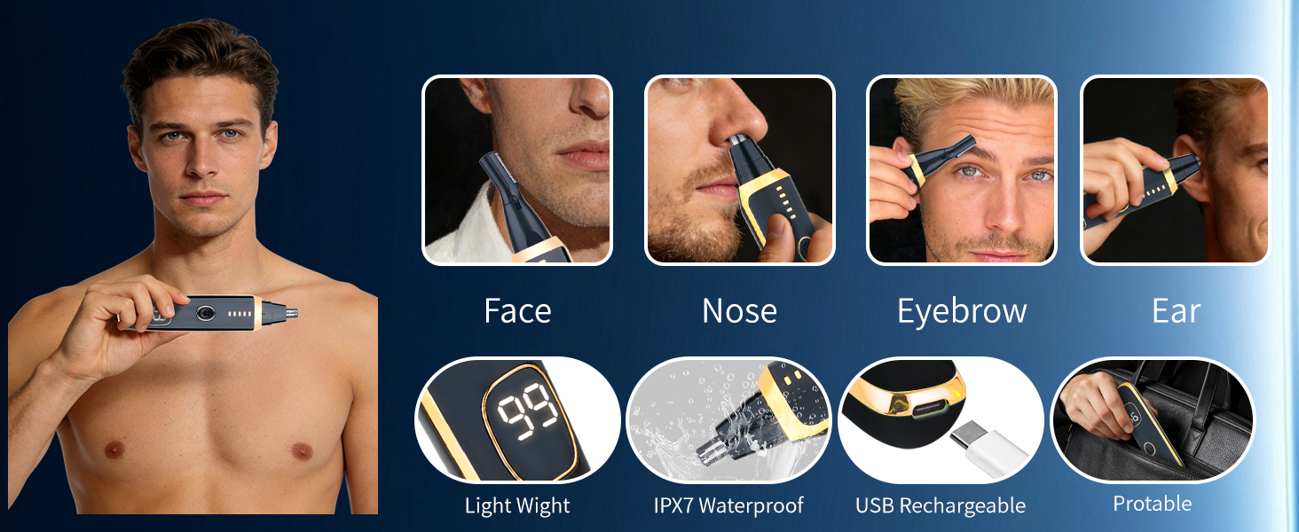 Mendaping 2025 Rechargeable Nose and Ear Hair Trimmer With LED Dispaly for Women Men