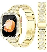 Newlibery Bling Watch Bands with Bling Case for Women Compatible with Apple Watch Band 40mm Elega...