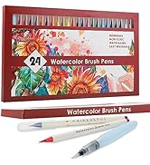 MAIKEDEPOT Watercolor Brush Pens, 24 Colors Flexible Real Nylon Brush Tip Pens for Watercolor Pai...